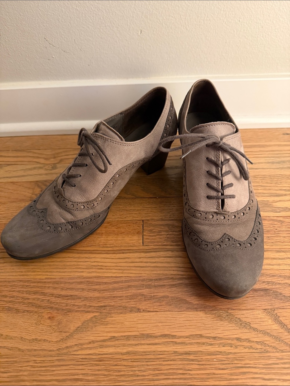 Gabor Gray Suede Brogue Lace-Up Heels